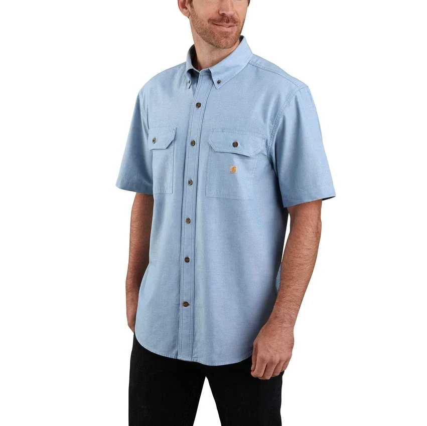 Camisa de chambray com manguitos curtos e corte largo Fort para homem - Camisas de trabalho para homem