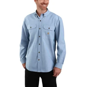Camisa de chambray com manguitos largos e corte largo Fort para homem - Camisas de trabalho para homem