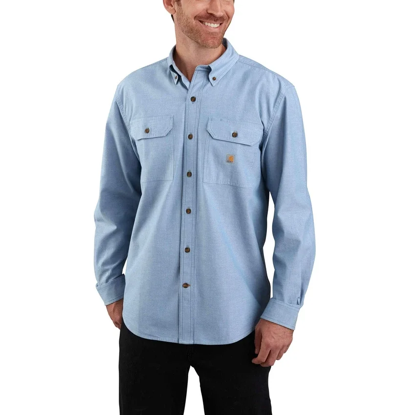 Camisa de chambray com manguitos largos e corte largo Fort para homem - Camisas de trabalho para homem