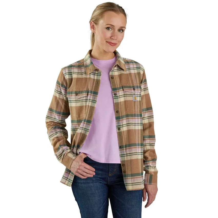 Camisa de flanela com manguitos longos e corte descontraído da série de fibras Tencel™ para mulher