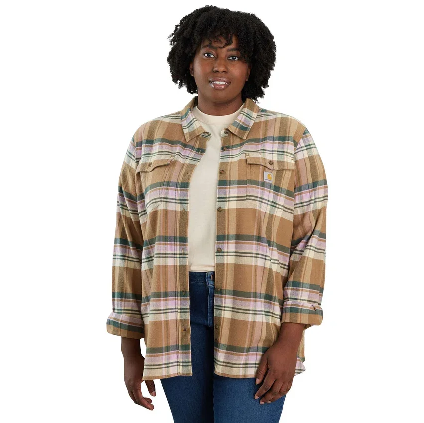 Camisa de flanela com manguitos longos e corte descontraído da série de fibras Tencel™ para mulher