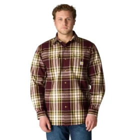 Camisa de flanela xadrez de manguitos largos, corte largo e tecido pesado
