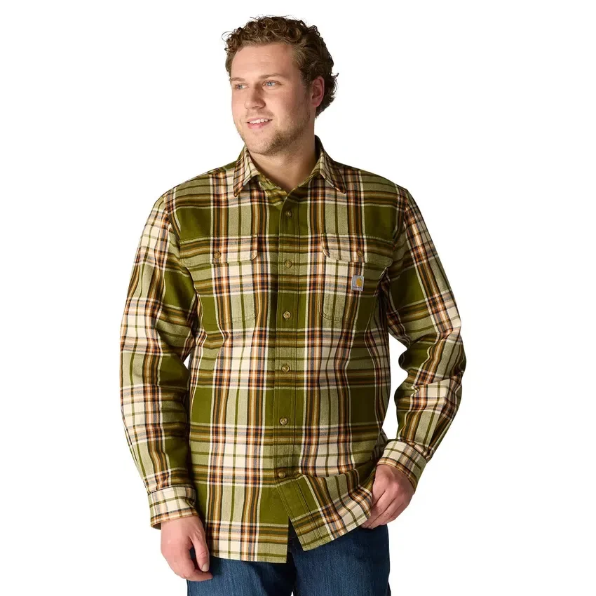 Camisa de flanela xadrez de manguitos largos, corte largo e tecido pesado