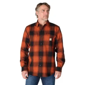 Camisa de flanela xadrez de manguitos largos, corte largo e tecido pesado
