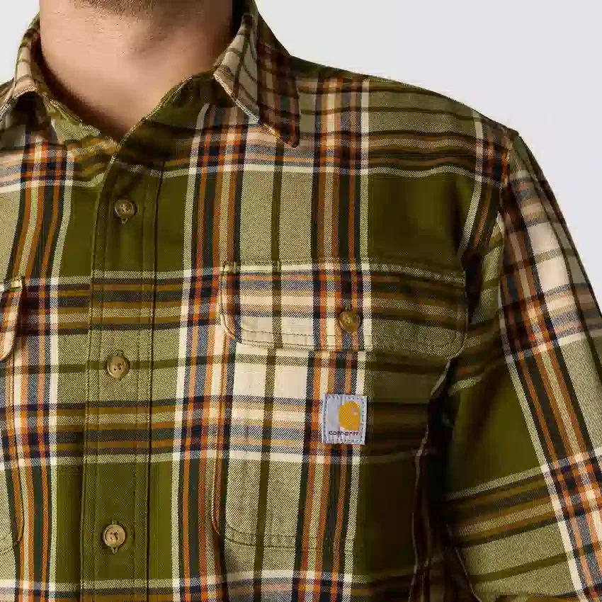 Camisa de flanela xadrez de manguitos largos, corte largo e tecido pesado