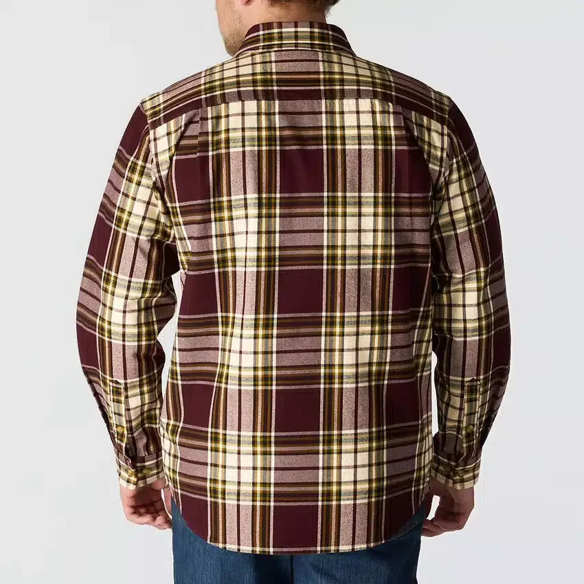 Camisa de flanela xadrez de manguitos largos, corte largo e tecido pesado