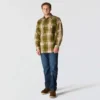 Camisa de flanela xadrez de manguitos largos, corte largo e tecido pesado