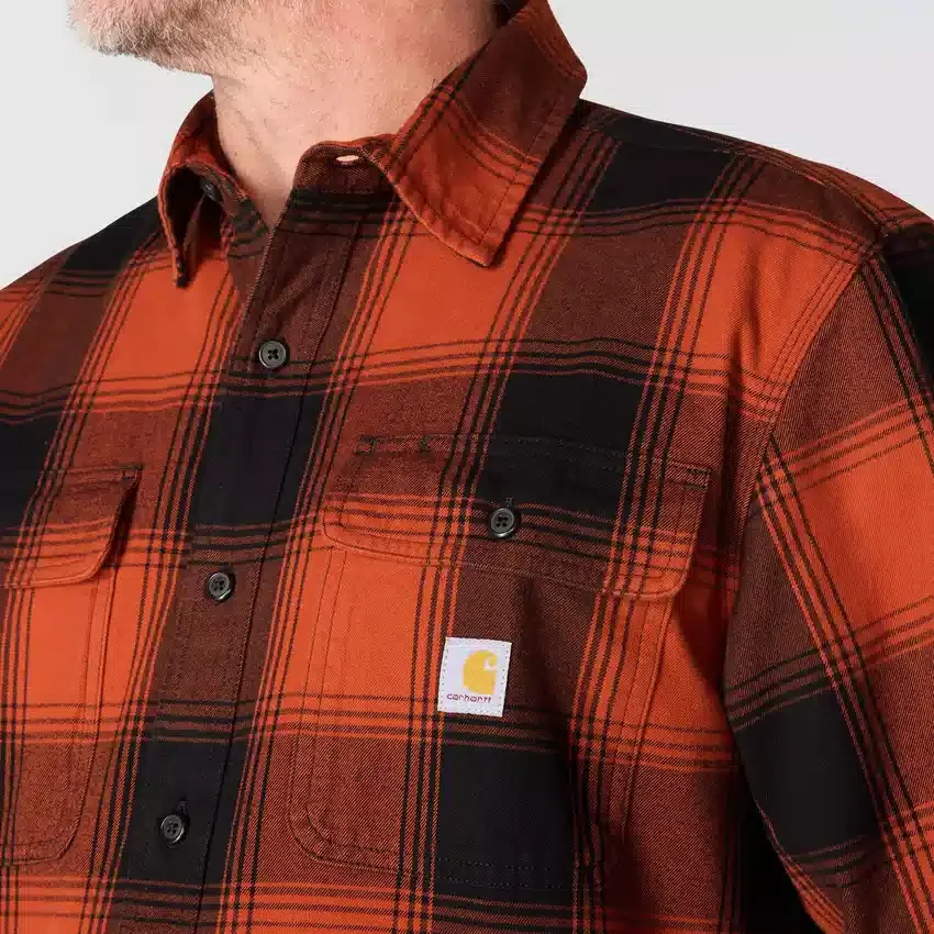 Camisa de flanela xadrez de manguitos largos, corte largo e tecido pesado