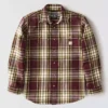 Camisa de flanela xadrez de manguitos largos, corte largo e tecido pesado