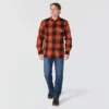 Camisa de flanela xadrez de manguitos largos, corte largo e tecido pesado