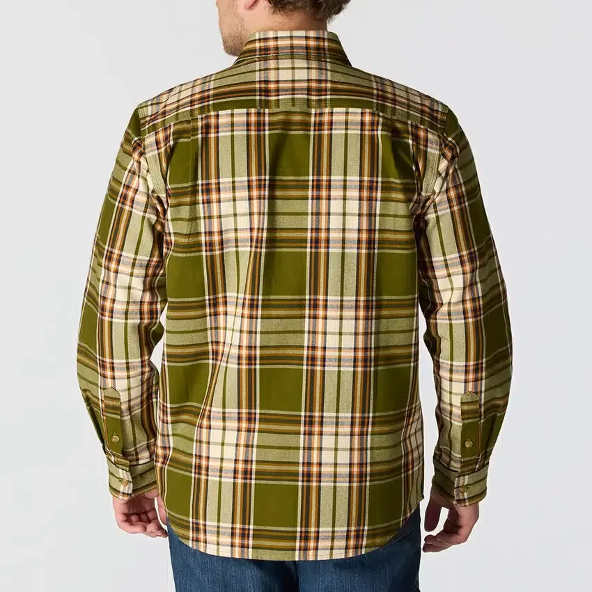 Camisa de flanela xadrez de manguitos largos, corte largo e tecido pesado