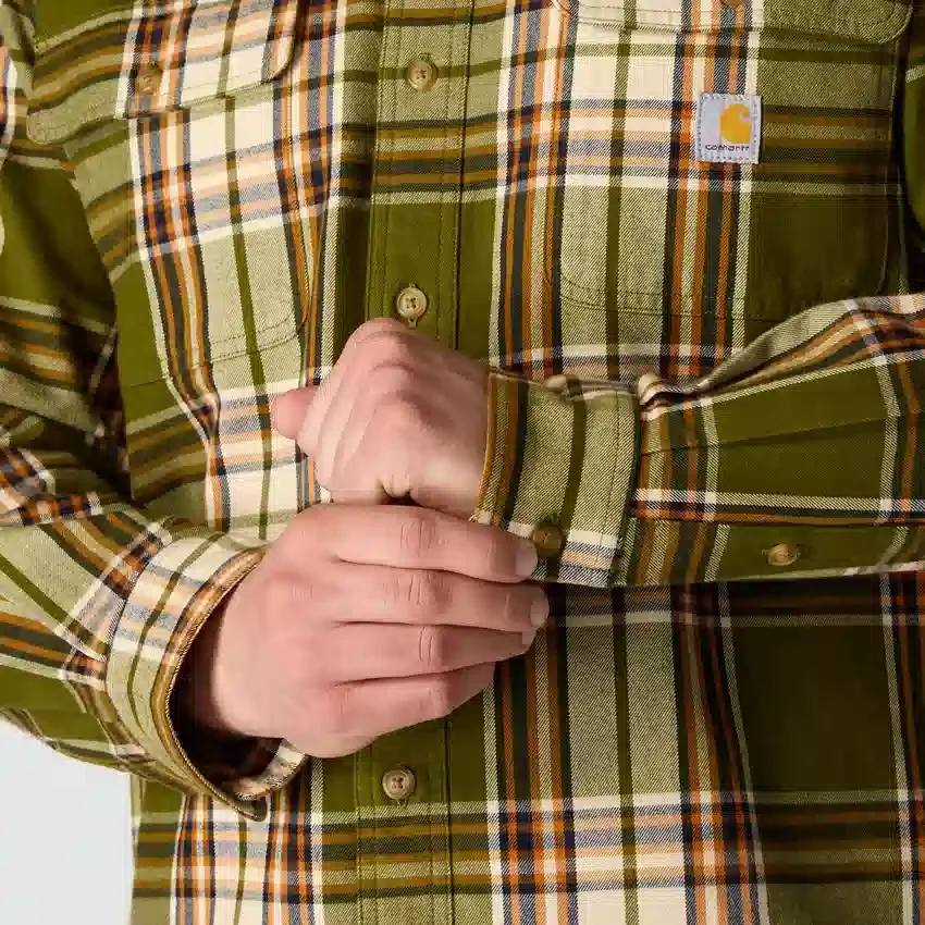 Camisa de flanela xadrez de manguitos largos, corte largo e tecido pesado