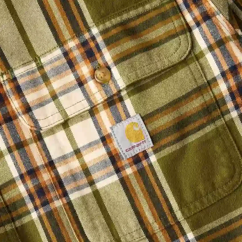 Camisa de flanela xadrez de manguitos largos, corte largo e tecido pesado