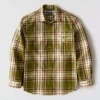 Camisa de flanela xadrez de manguitos largos, corte largo e tecido pesado