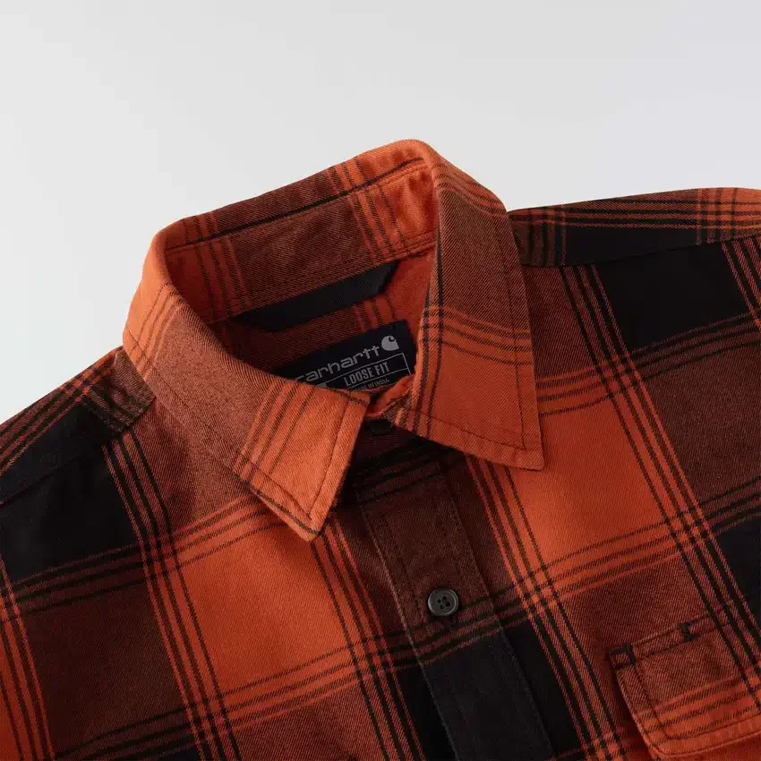 Camisa de flanela xadrez de manguitos largos, corte largo e tecido pesado