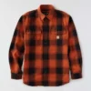Camisa de flanela xadrez de manguitos largos, corte largo e tecido pesado