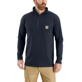 Camisa de manguitos compridos com zíper de um quarto para homem, da linha Force, com absorção de humidade