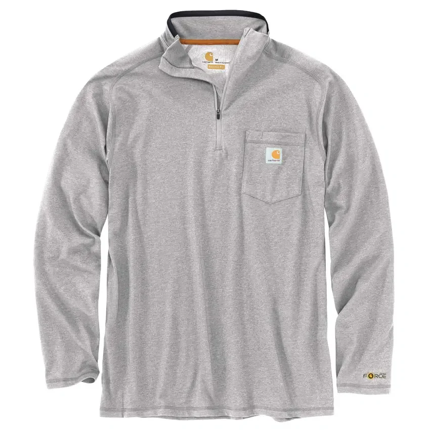 Camisa de manguitos compridos com zíper de um quarto para homem, da linha Force, com absorção de humidade