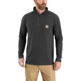 Camisa de manguitos compridos com zíper de um quarto para homem, da linha Force, com absorção de humidade