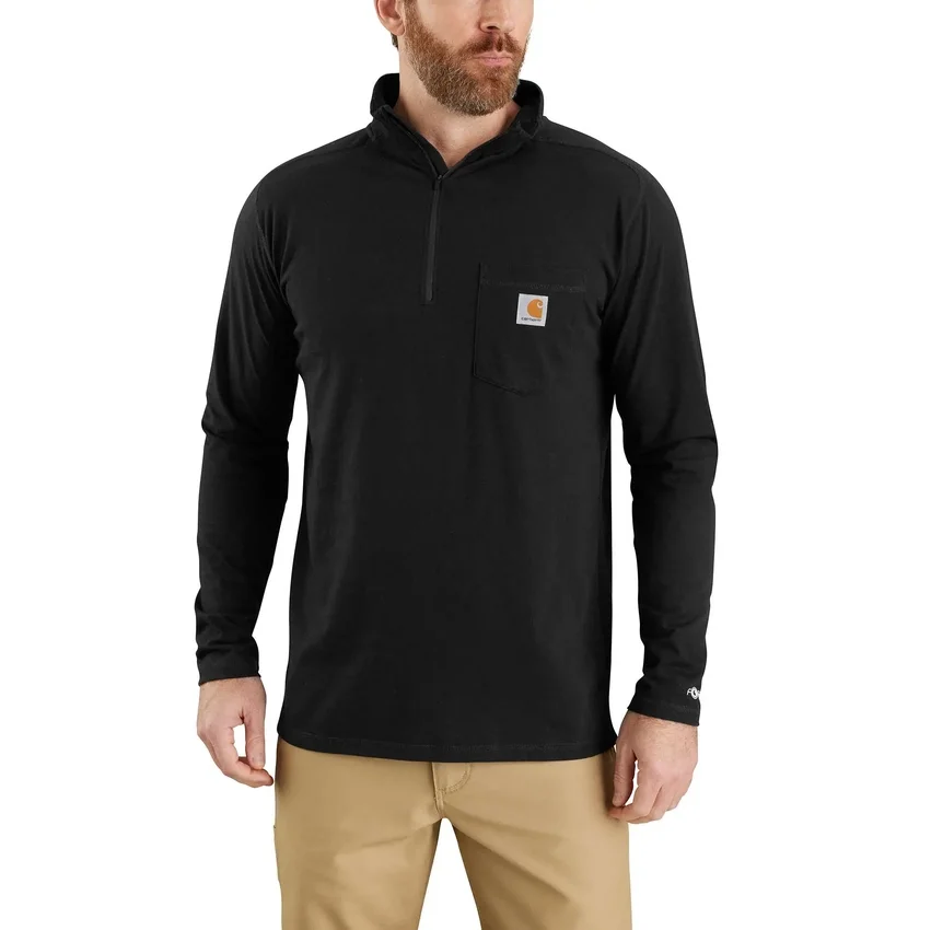 Camisa de manguitos compridos com zíper de um quarto para homem, da linha Force, com absorção de humidade