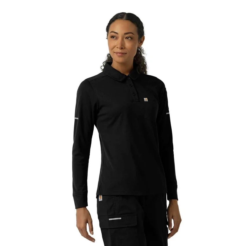 Camisa de polo médica feminina Rugged Flex® Rscu de manguitos longos e tecido pesado