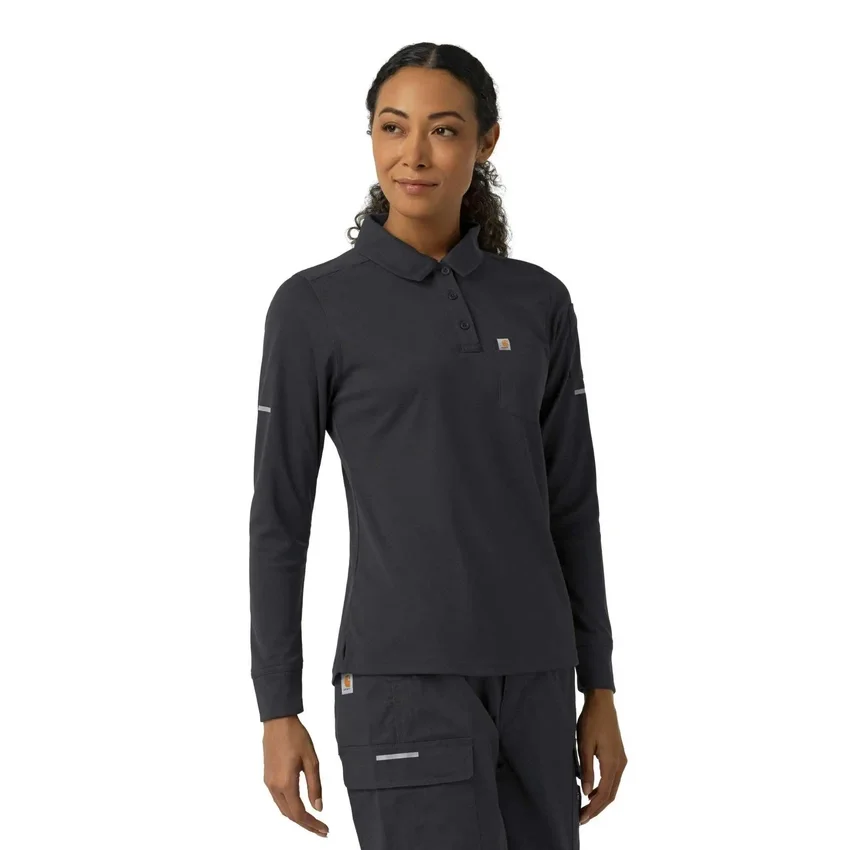 Camisa de polo médica feminina Rugged Flex® Rscu de manguitos longos e tecido pesado