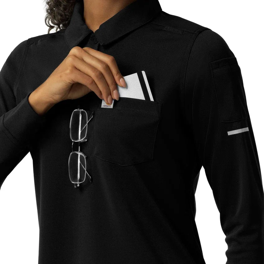 Camisa de polo médica feminina Rugged Flex® Rscu de manguitos longos e tecido pesado