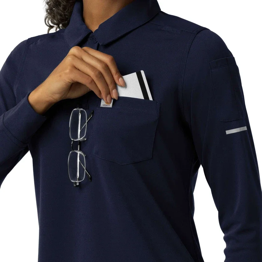 Camisa de polo médica feminina Rugged Flex® Rscu de manguitos longos e tecido pesado