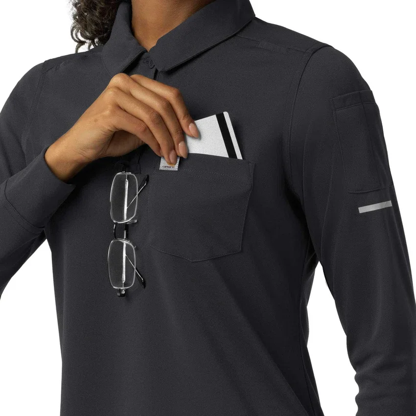 Camisa de polo médica feminina Rugged Flex® Rscu de manguitos longos e tecido pesado
