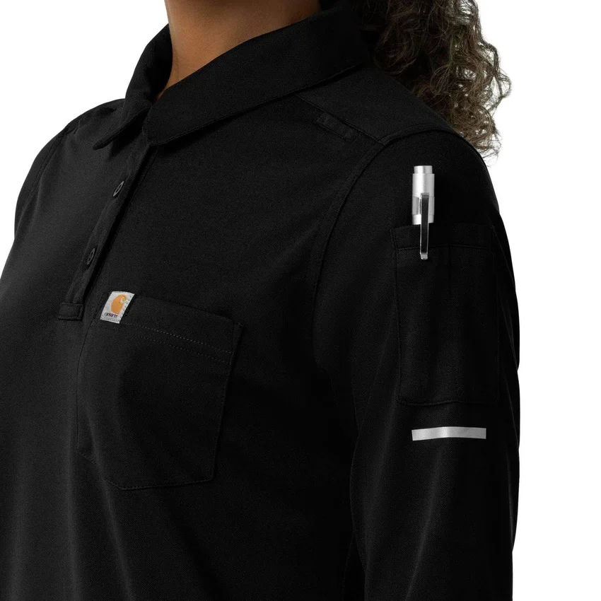 Camisa de polo médica feminina Rugged Flex® Rscu de manguitos longos e tecido pesado