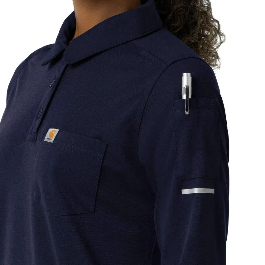 Camisa de polo médica feminina Rugged Flex® Rscu de manguitos longos e tecido pesado