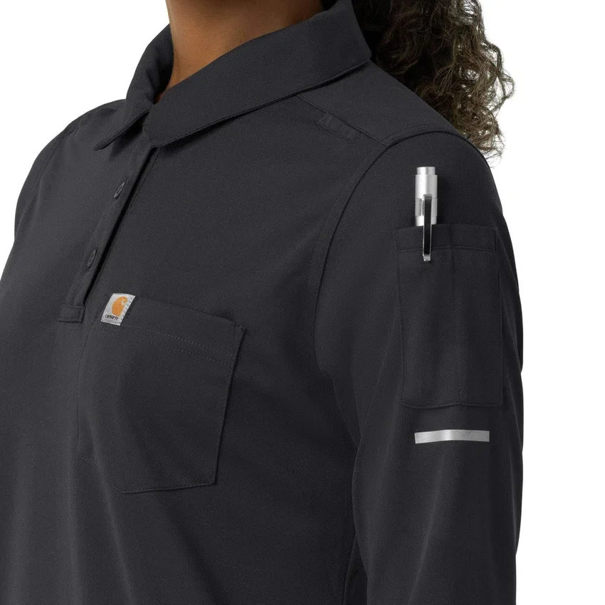 Camisa de polo médica feminina Rugged Flex® Rscu de manguitos longos e tecido pesado