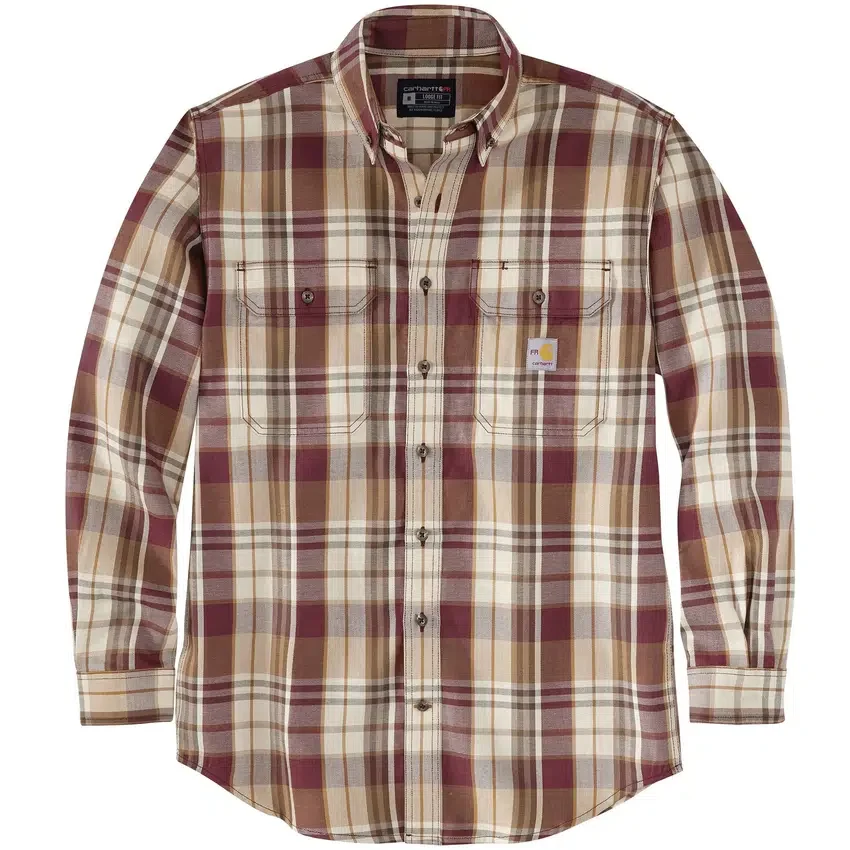 Camisa masculina de manguitos longos em sarja xadrez, corte largo - Camisas resistentes ao fogo