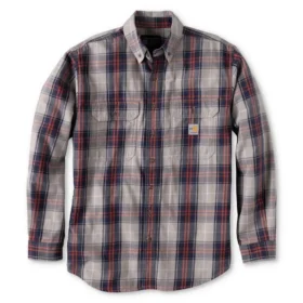 Camisa masculina de manguitos longos em sarja xadrez, corte largo - Camisas resistentes ao fogo