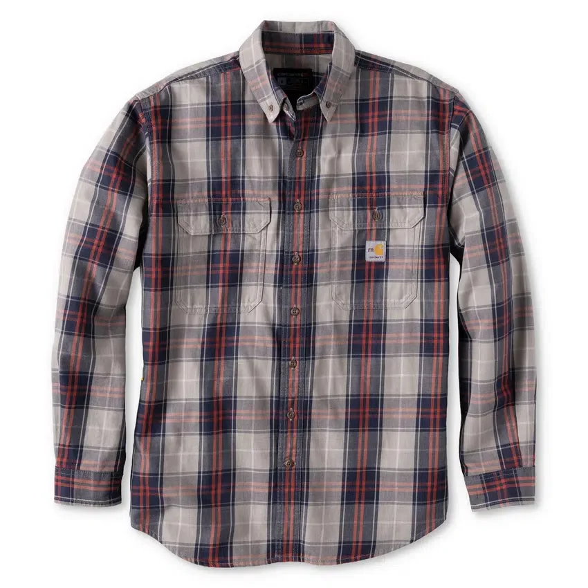 Camisa masculina de manguitos longos em sarja xadrez, corte largo - Camisas resistentes ao fogo