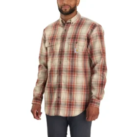 Camisa masculina de manguitos longos em sarja xadrez, corte largo - Camisas resistentes ao fogo