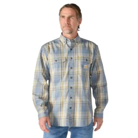 Camisa masculina de manguitos longos em sarja xadrez, corte largo - Camisas resistentes ao fogo