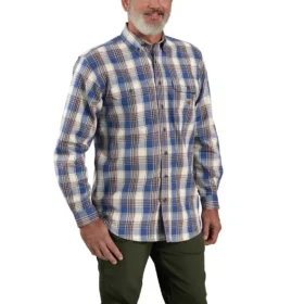 Camisa masculina de manguitos longos em sarja xadrez, corte largo - Camisas resistentes ao fogo