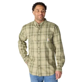 Camisa masculina de manguitos longos em sarja xadrez, corte largo - Camisas resistentes ao fogo