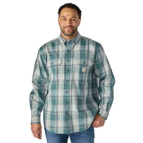 Camisa masculina de manguitos longos em sarja xadrez, corte largo - Camisas resistentes ao fogo
