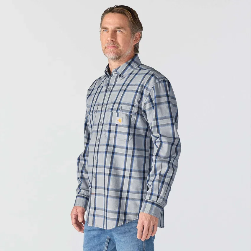 Camisa masculina de manguitos longos em sarja xadrez, corte largo - Camisas resistentes ao fogo