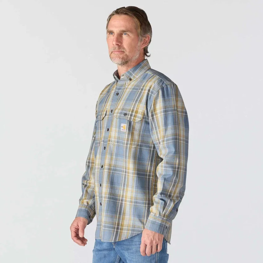 Camisa masculina de manguitos longos em sarja xadrez, corte largo - Camisas resistentes ao fogo
