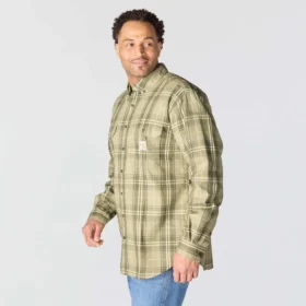 Camisa masculina de manguitos longos em sarja xadrez, corte largo – Camisas resistentes ao fogo