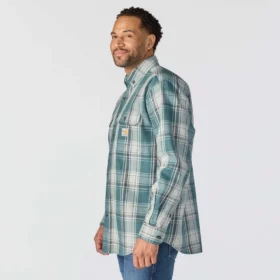 Camisa masculina de manguitos longos em sarja xadrez, corte largo – Camisas resistentes ao fogo