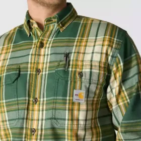 Camisa masculina de manguitos longos em sarja xadrez, corte largo – Camisas resistentes ao fogo