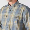 Camisa masculina de manguitos longos em sarja xadrez, corte largo - Camisas resistentes ao fogo