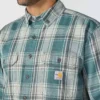 Camisa masculina de manguitos longos em sarja xadrez, corte largo - Camisas resistentes ao fogo