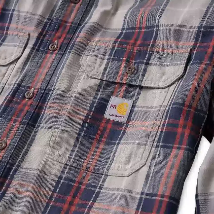 Camisa masculina de manguitos longos em sarja xadrez, corte largo - Camisas resistentes ao fogo