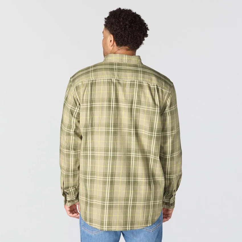 Camisa masculina de manguitos longos em sarja xadrez, corte largo - Camisas resistentes ao fogo