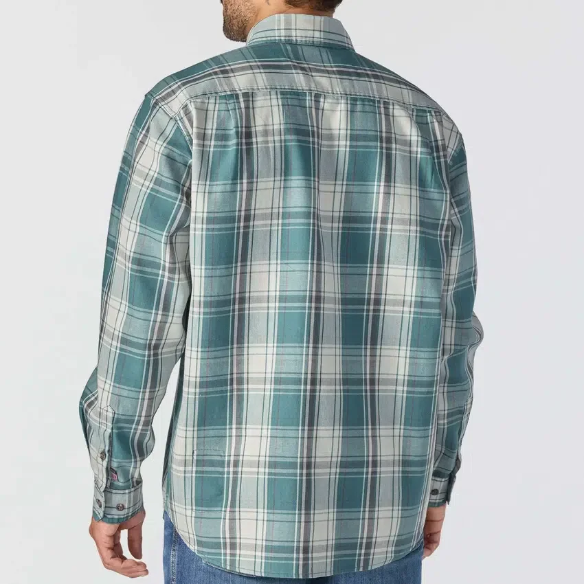 Camisa masculina de manguitos longos em sarja xadrez, corte largo - Camisas resistentes ao fogo